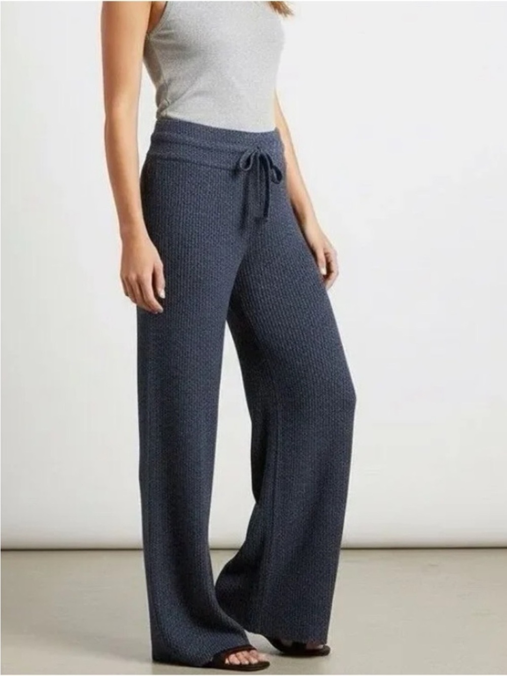 Athleta Reverie Ribbed Sweater Wide Leg Pants Dark Blue Cozy Loungewear Soft